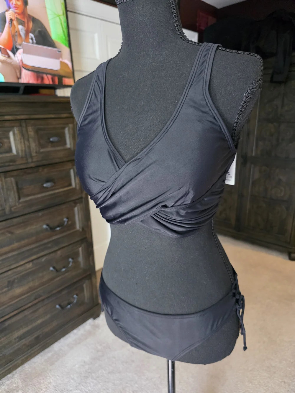Liora Black Ruched Wrap Bikini Set Size Small NWT Adjustable Lace-Up Minimalist